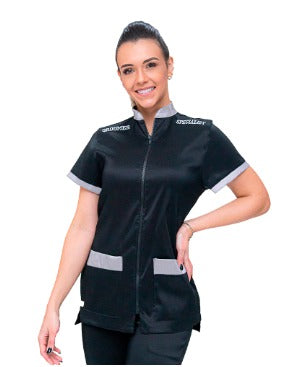 CHAQUETA PELUQUERÍA PREMIUM FEMENINO COLOR NEGRO + GRIS