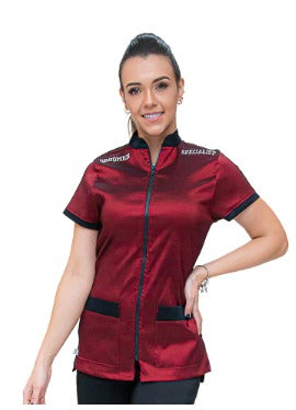 CHAQUETA PELUQUERÍA PREMIUM FEMENINO COLOR VINO + NEGRO