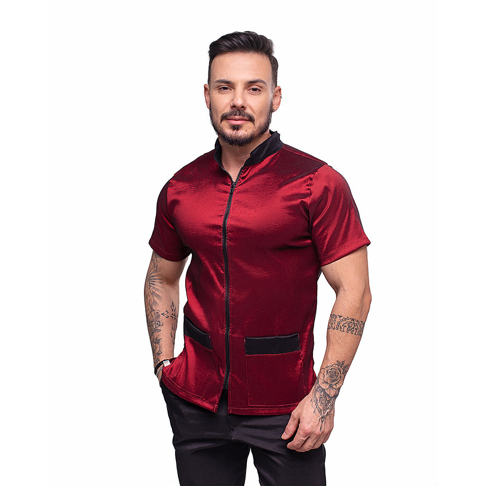 CHAQUETA PELUQUERÍA PREMIUM UNISEX COLOR VINO + NEGRO