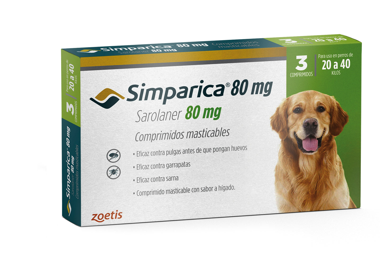 SIMPARICA ANTIPARASITARIO PERROS 20 A 40 KILOS 3 COMPRIMIDOS.