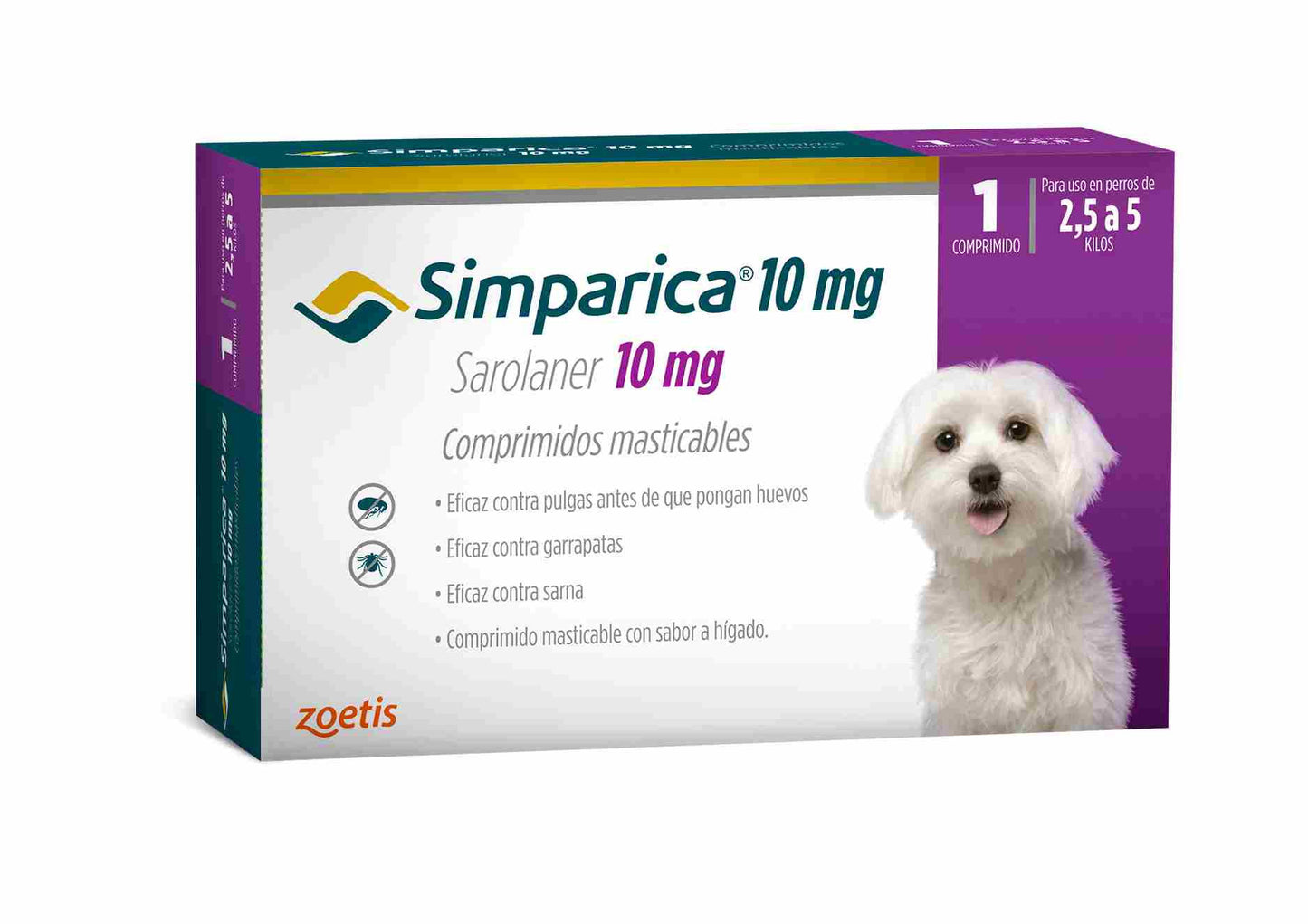SIMPARICA ANTIPARASITARIO PERROS 2.5 A 5 KILOS 1 COMPRIMIDO.
