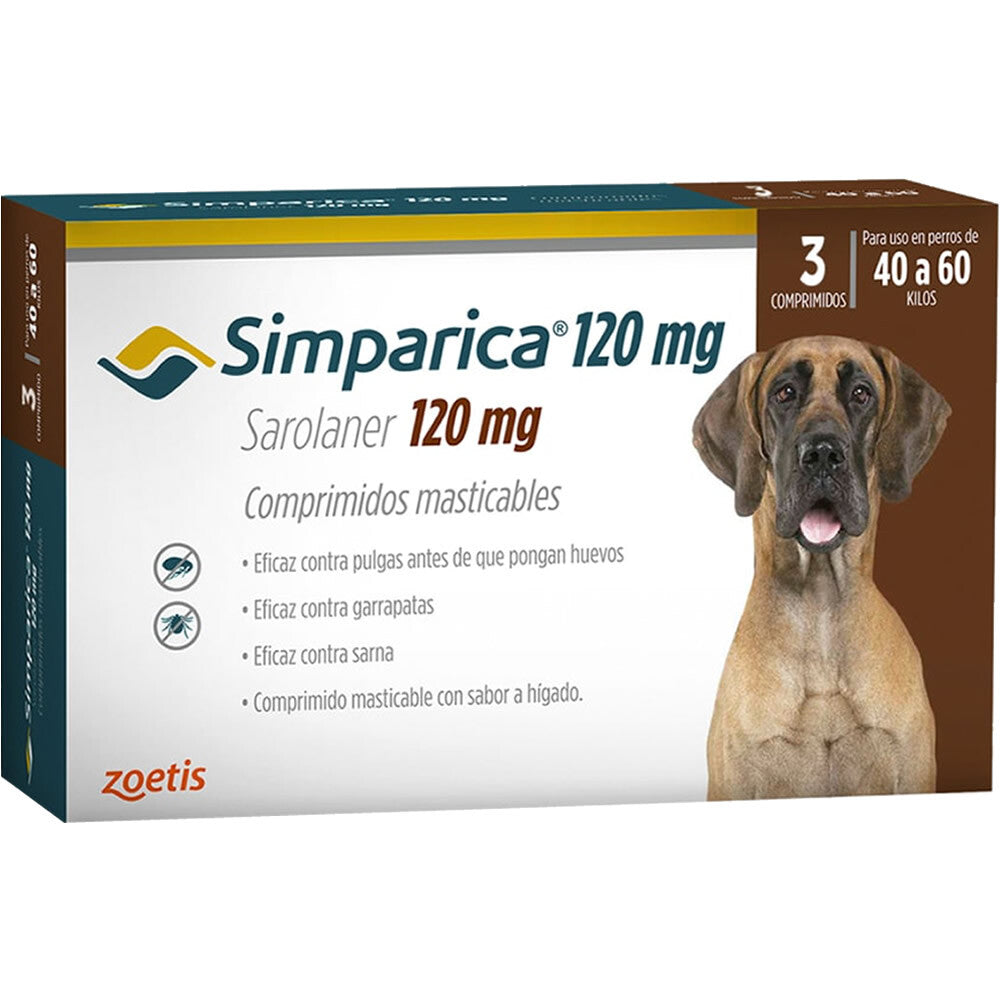 SIMPARICA ANTIPARASITARIO PERROS 40 A 60 KILOS 3 COMPRIMIDOS.