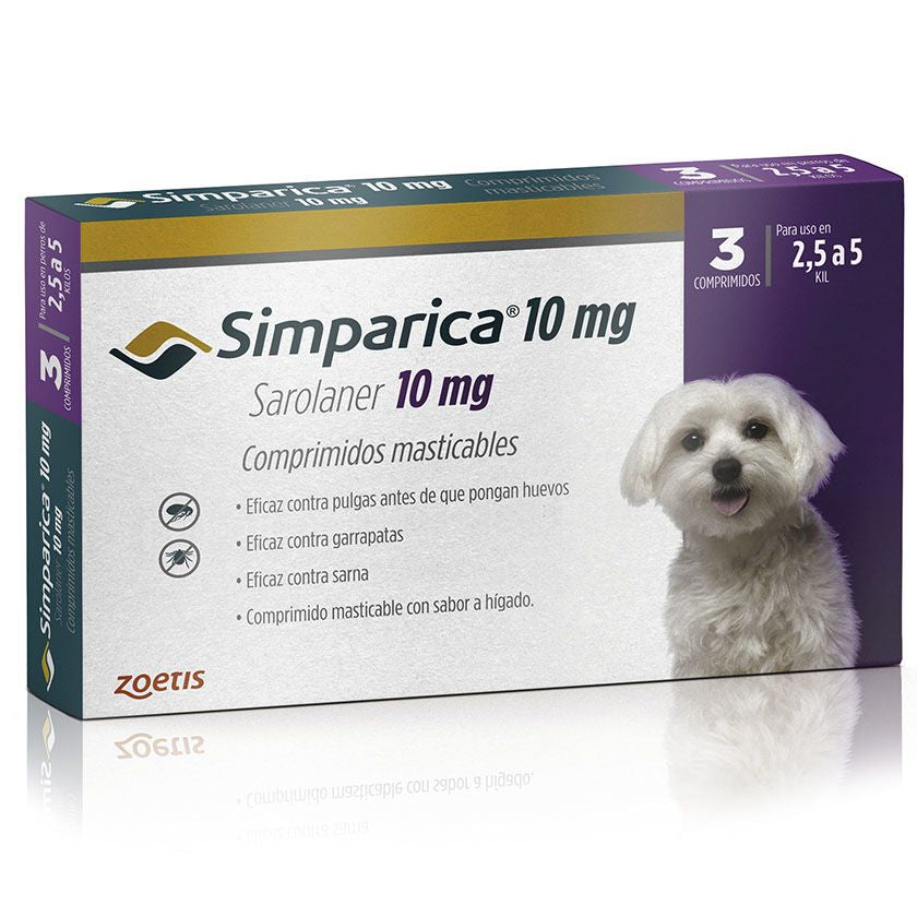 SIMPARICA ANTIPARASITARIO PERROS 2.5 A 5 KILOS 3 COMPRIMIDOS.